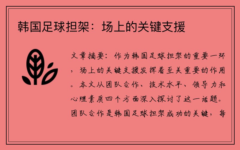 韩国足球担架：场上的关键支援