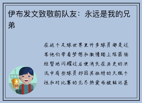 伊布发文致敬前队友：永远是我的兄弟